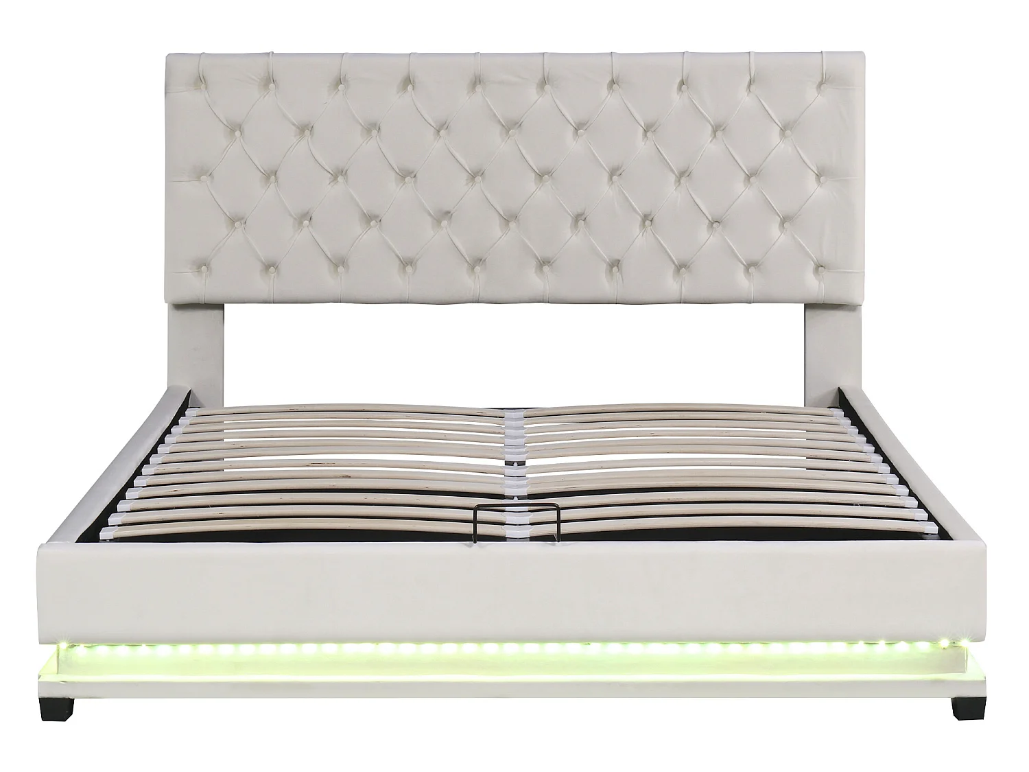 Opbergbed met verstelbaar hoofdeinde - 140 x 200 cm - fluweel - LED's - beige