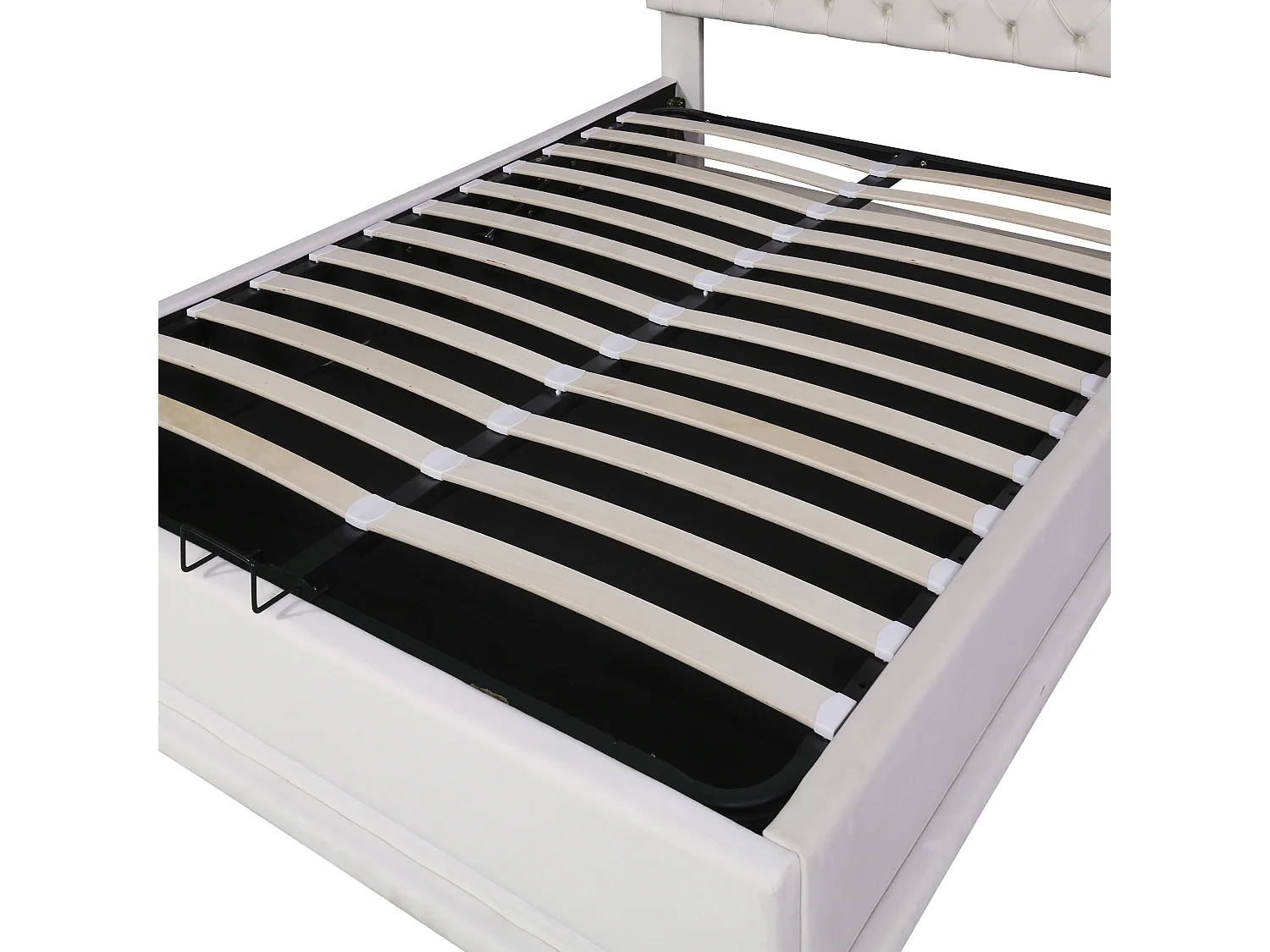 Opbergbed met verstelbaar hoofdeinde - 140 x 200 cm - fluweel - LED's - beige