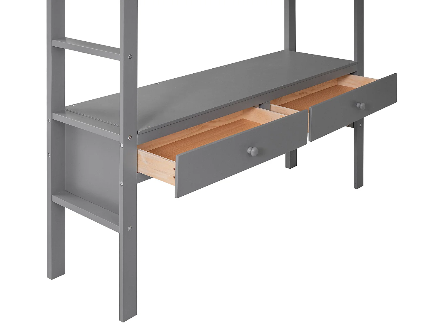 Lit mezzanine 140 x 200 cm pour enfant - bureau et tiroirs - pin - gris