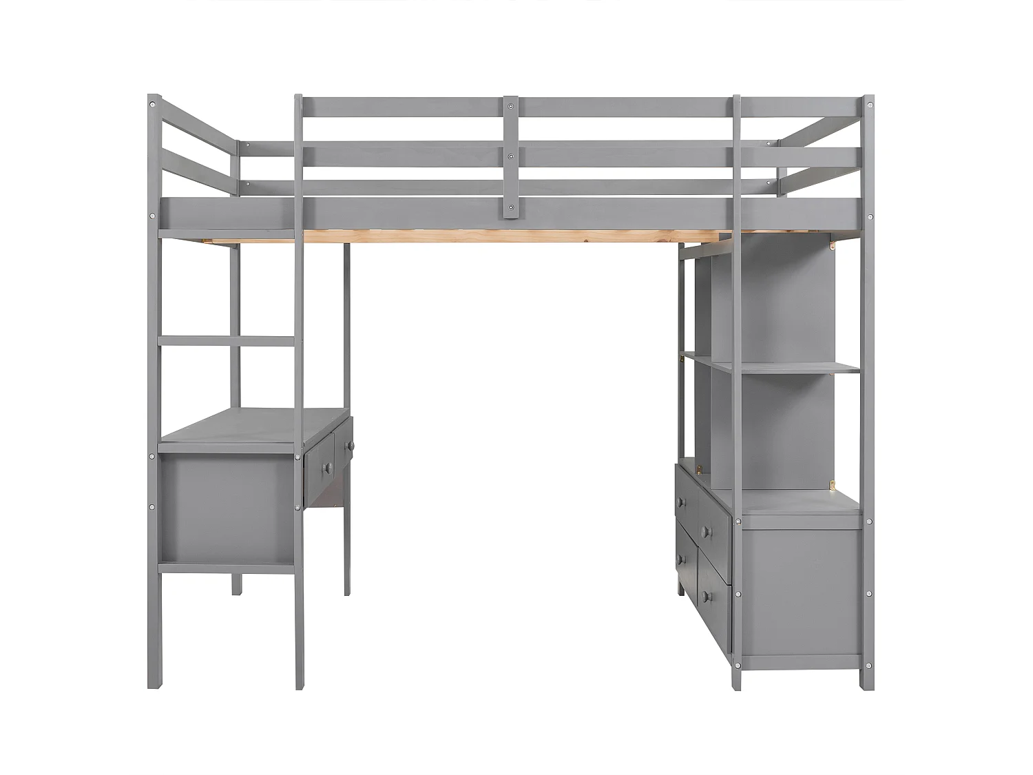 Lit mezzanine 140 x 200 cm pour enfant - bureau et tiroirs - pin - gris