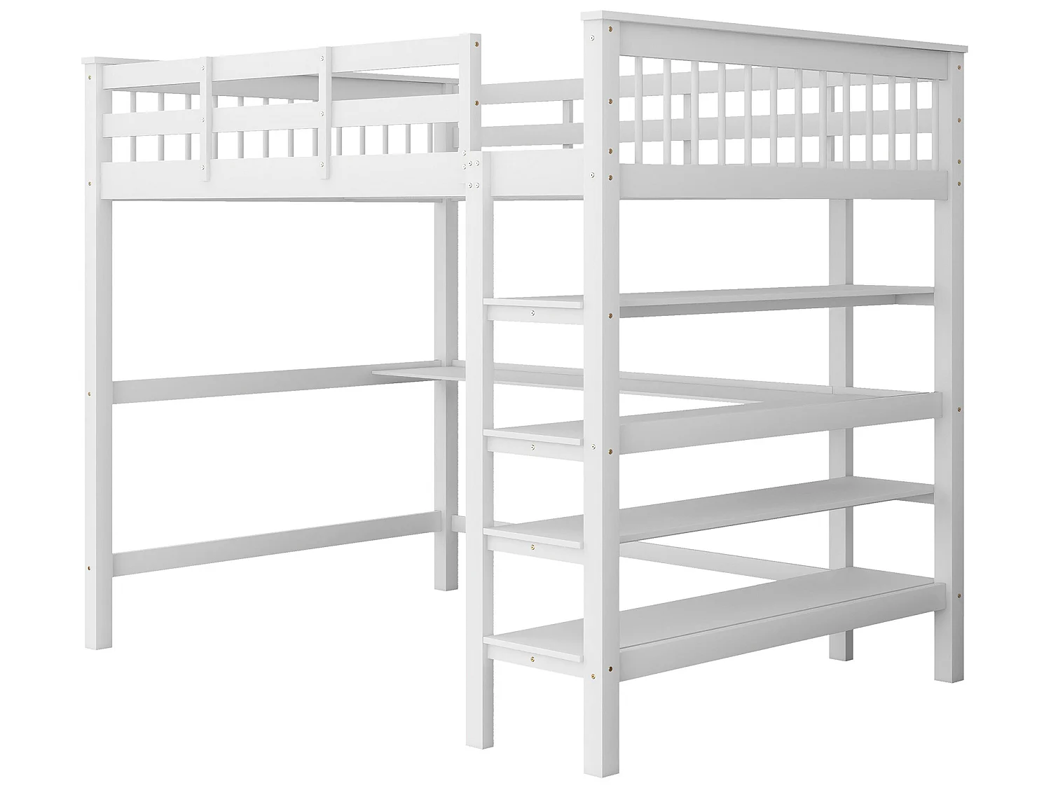 Mezzaninebed 140 x 200 cm - bureau + opbergplanken - grenen en MDF - wit