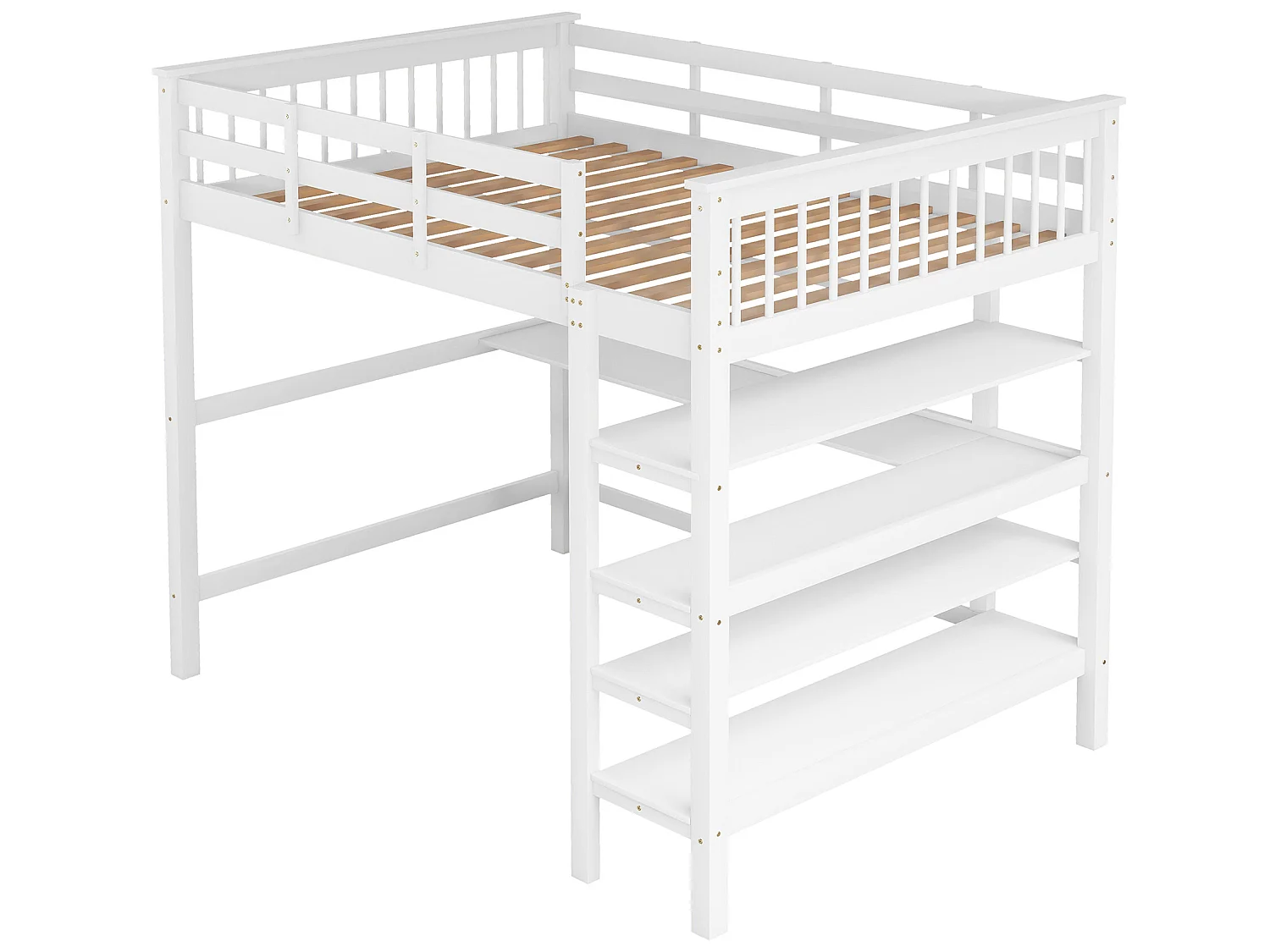 Mezzaninebed 140 x 200 cm - bureau + opbergplanken - grenen en MDF - wit