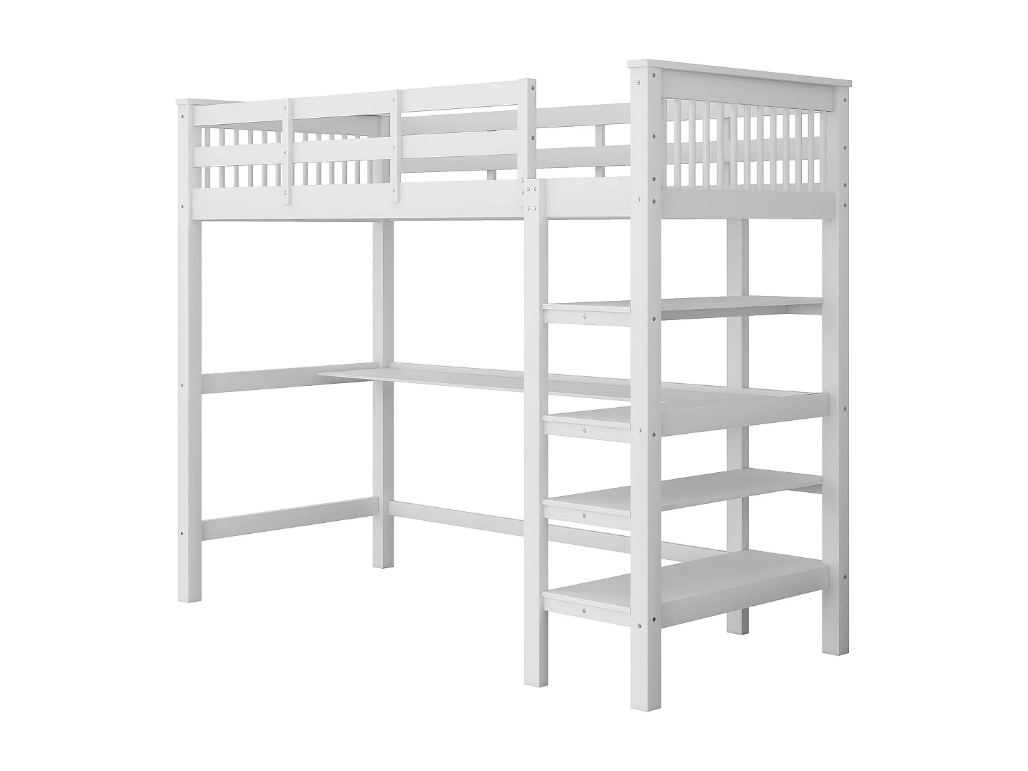 Letto a soppalco per bambini - 90 x 200 cm - scrivania + ripiani portaoggetti - bianco