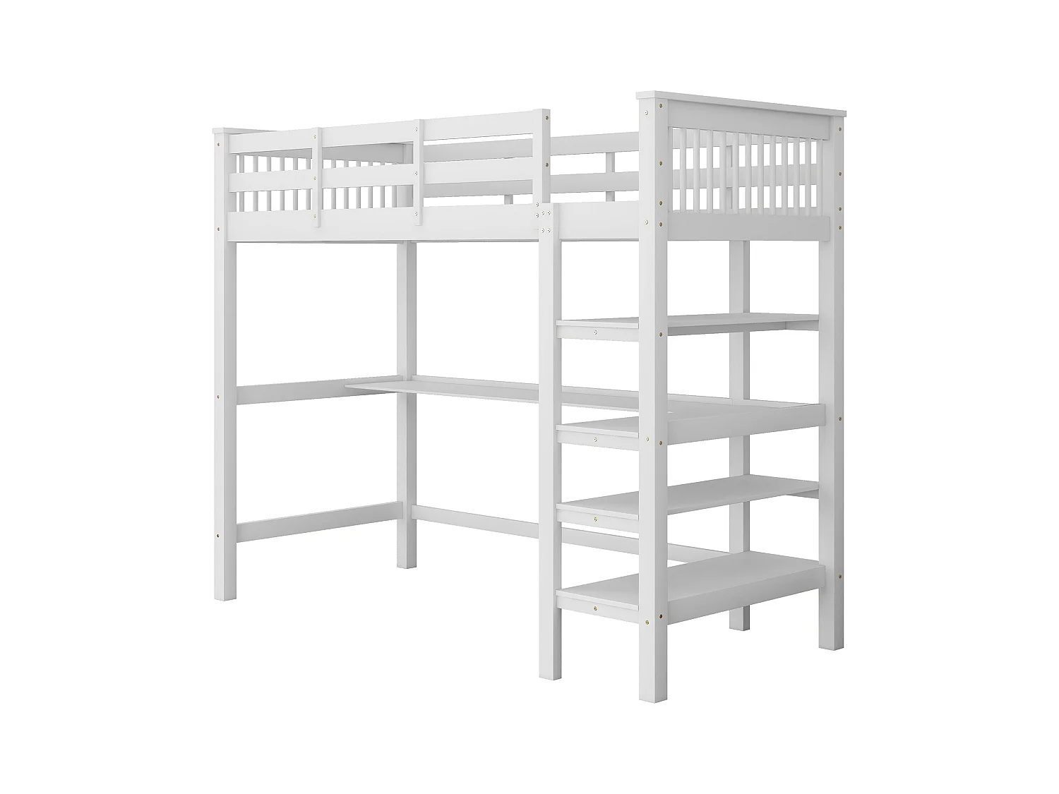 Lit mezzanine 90 x 200 cm pour enfant - bureau + étagères de rangement - blanc