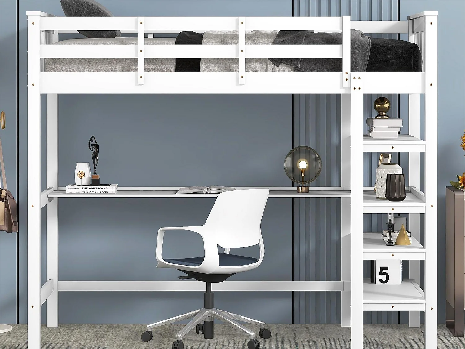 Letto a soppalco per bambini - 90 x 200 cm - scrivania + ripiani portaoggetti - bianco