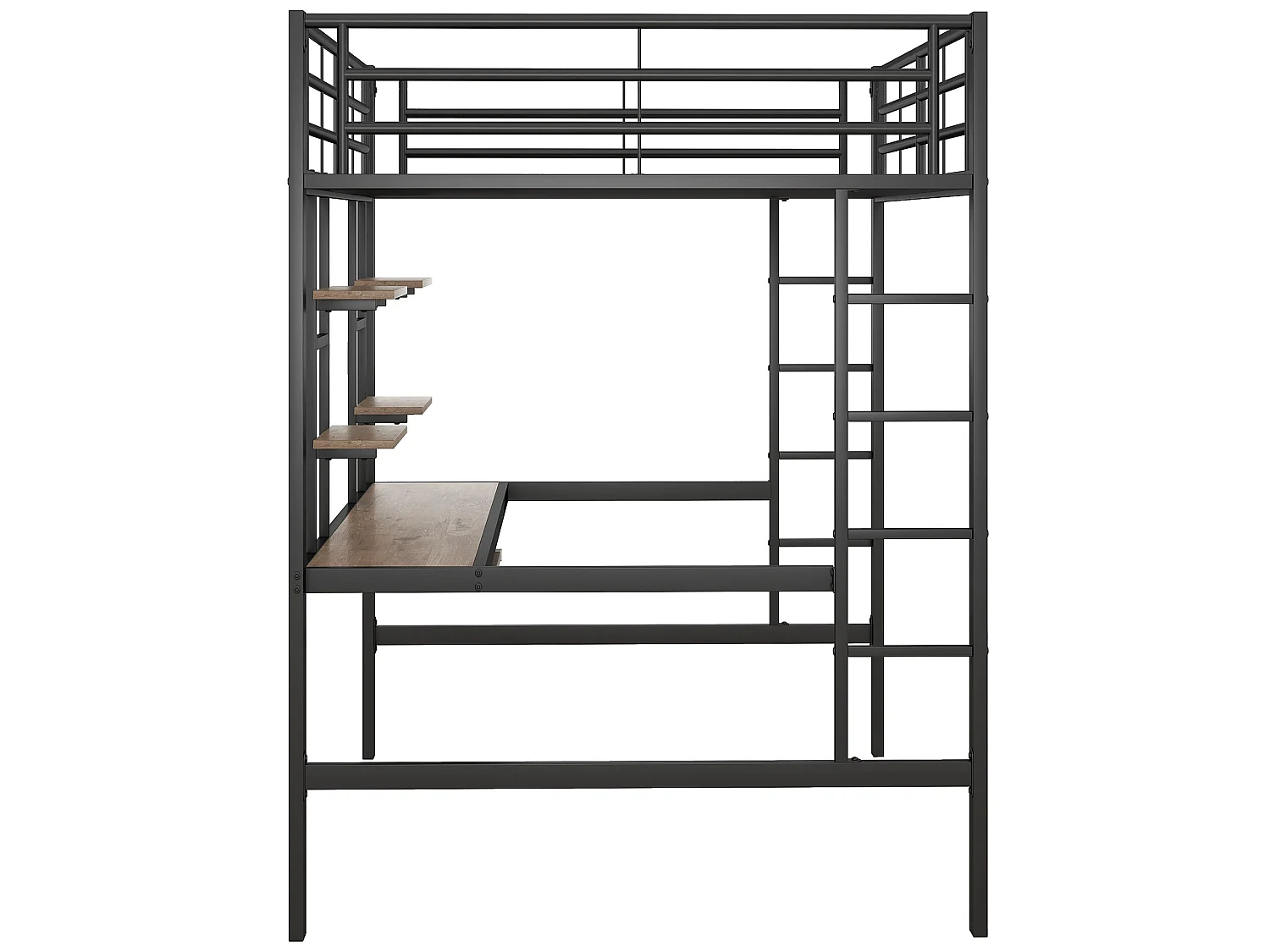 Lit mezzanine 140 x 200 cm - bureau et étagères - métal - noir