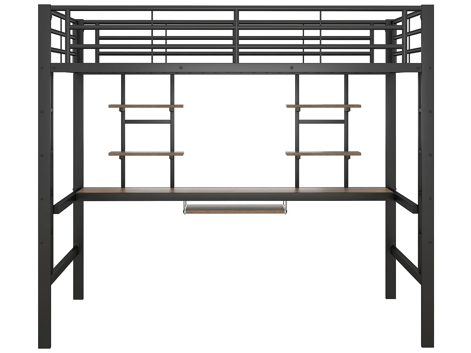 Lit mezzanine 140 x 200 cm - bureau et étagères - métal - noir