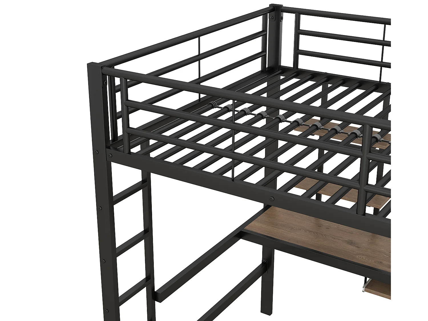 Lit mezzanine 140 x 200 cm - bureau et étagères - métal - noir