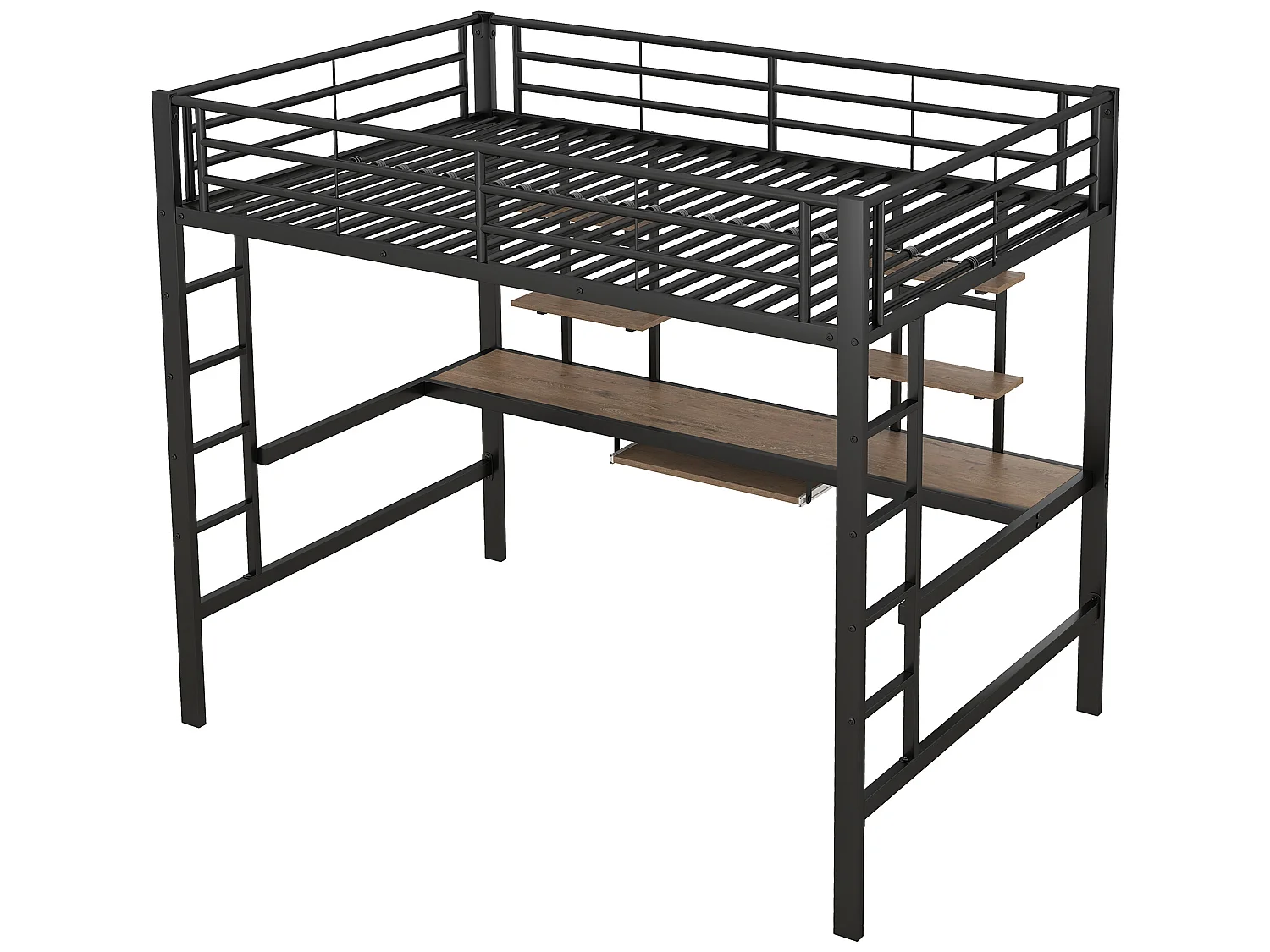 Lit mezzanine 140 x 200 cm - bureau et étagères - métal - noir