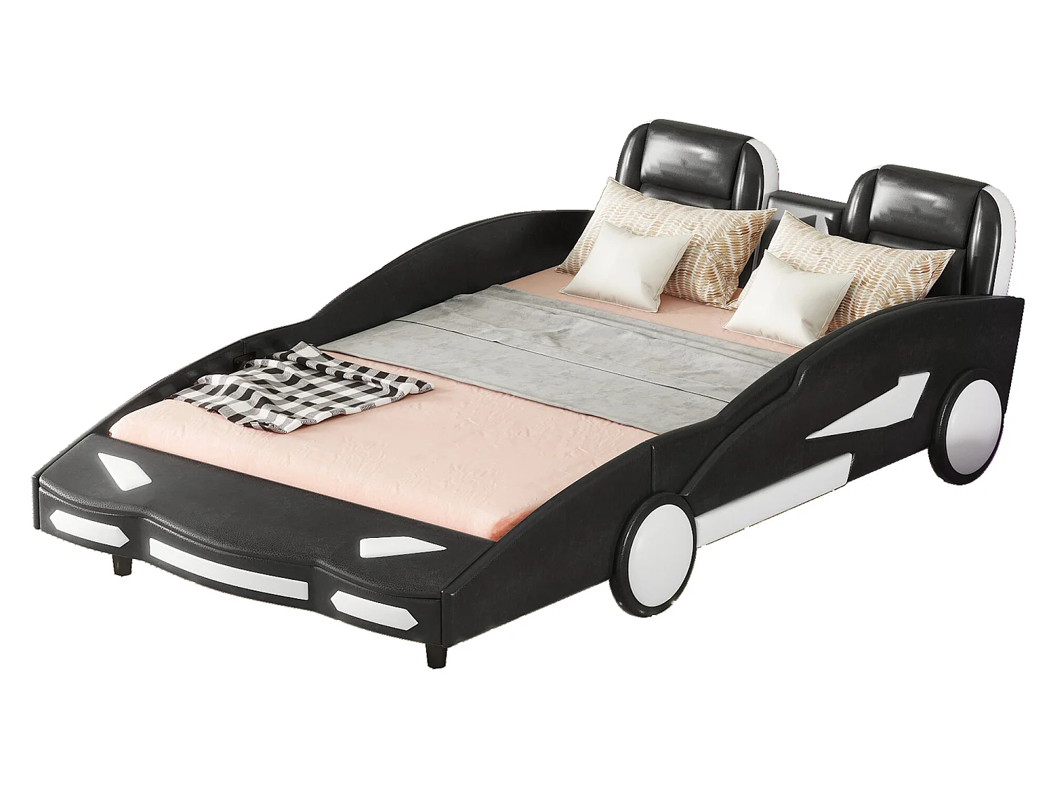 Lit voiture - 140 x 200 cm - cuir pu - Gris