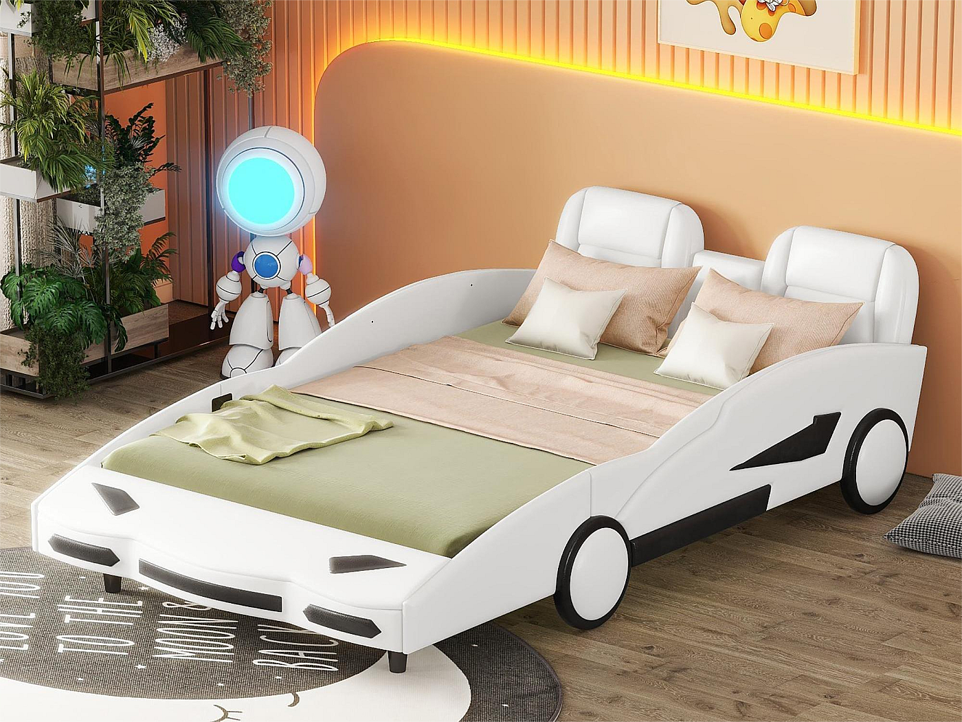 Autobed - 140 x 200 cm - pu leer - Wit