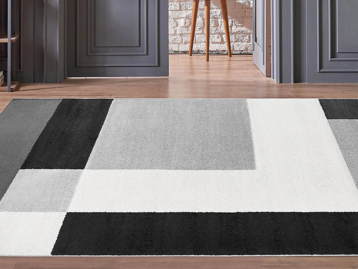 Tapis géométrique - 160 x 230 cm - Noir, blanc, gris - CARINO