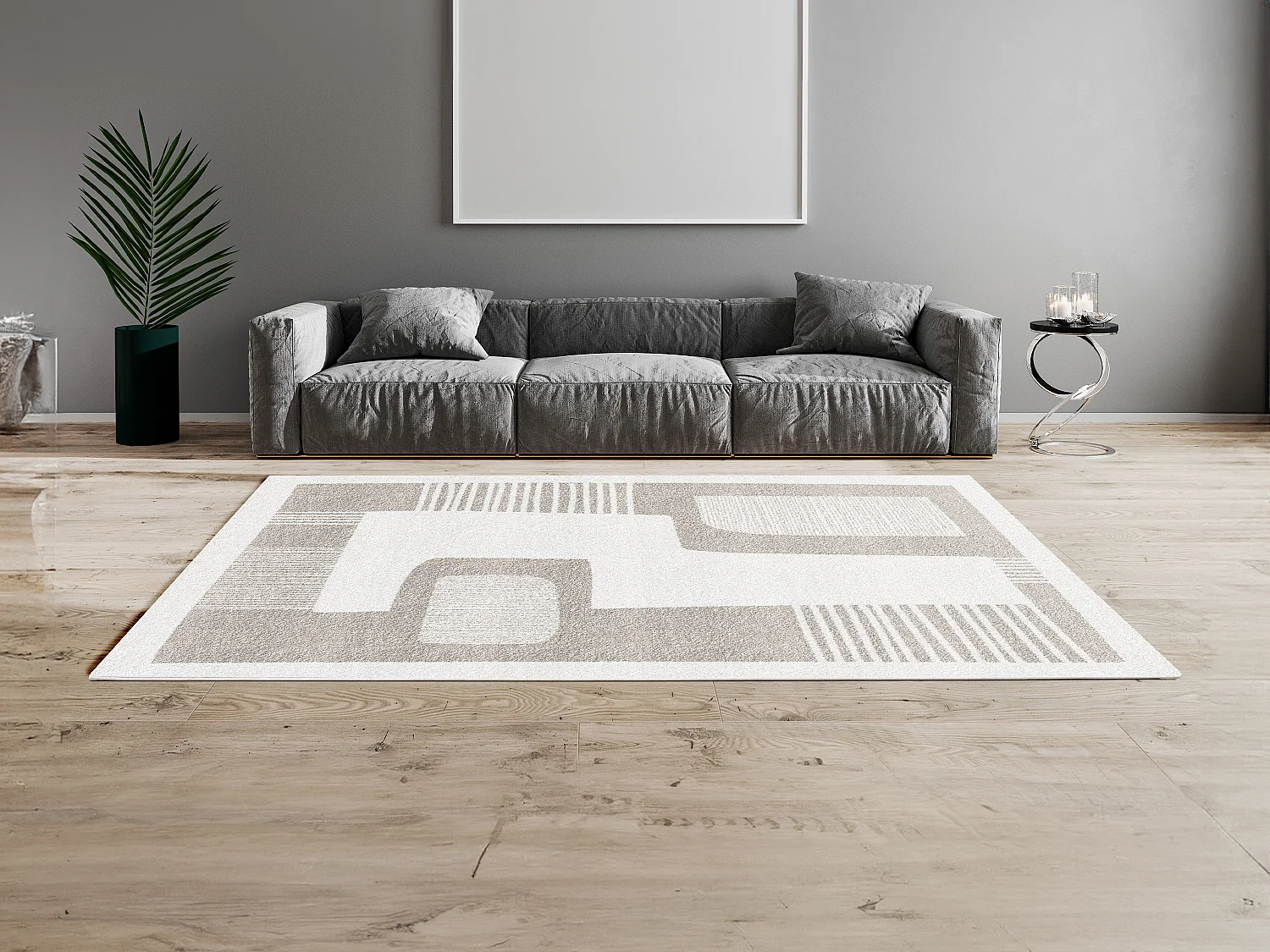Tapis design abstrait - 160 x 230 cm - Gris et beige - VENUSA
