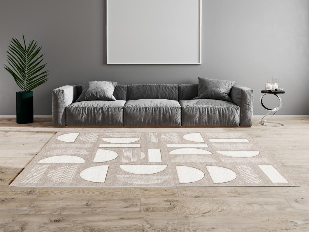 Tapis géométrique en relief - 160 x 230 cm - Gris et beige - GRAFITA