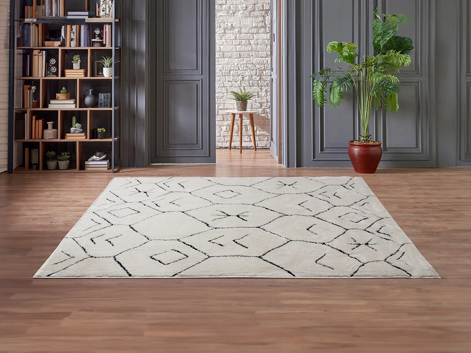 Hochflorteppich Berber - 160 x 230 cm - Beige und Schwarz - JABARI