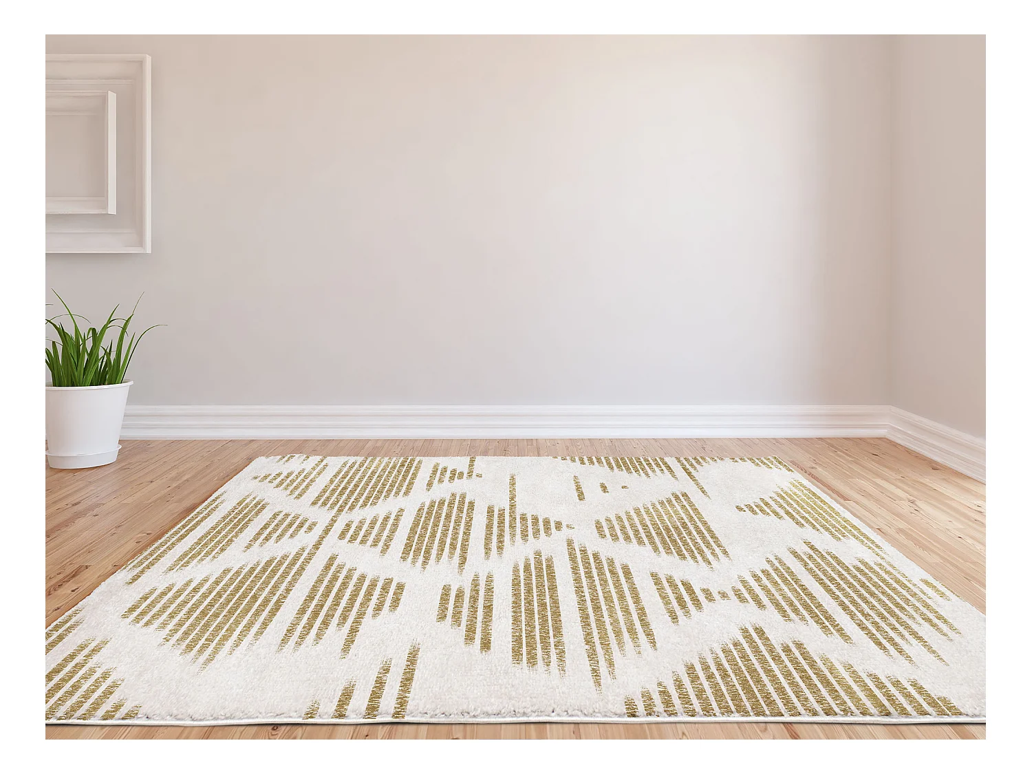 Tapis shaggy géométrique - 160 x 230 cm - Beige et marron  - TANTIA