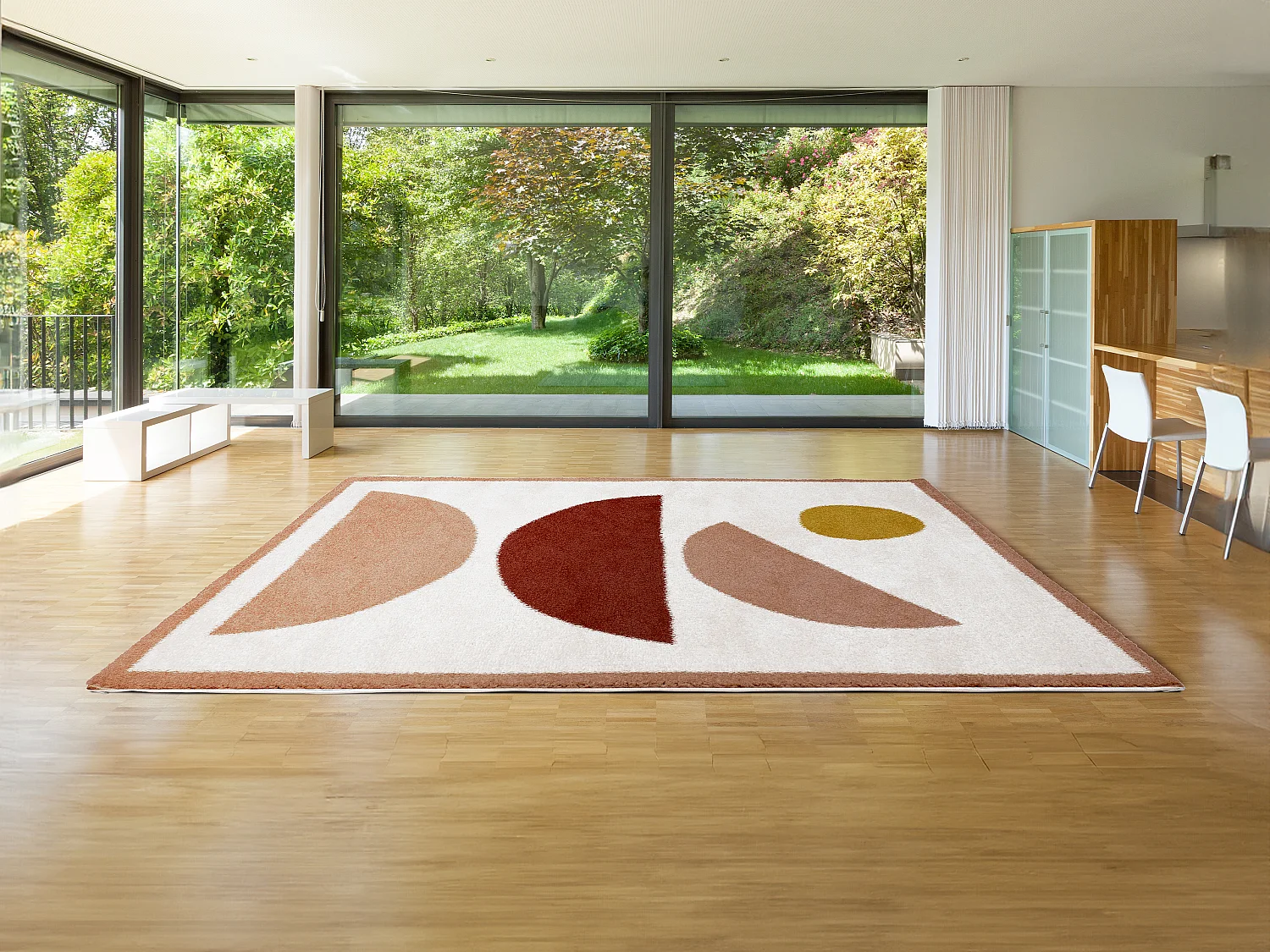 Tapis  shaggy design à motifs abstraits - 200  x 290 cm - Crème  et rose  - MYNIO