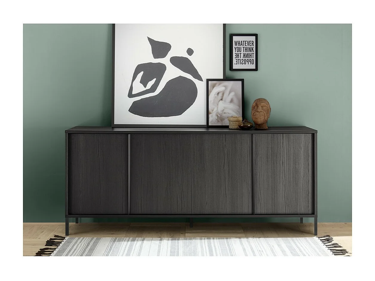 Buffet 4 portes collection IRON. Coloris chêne noir