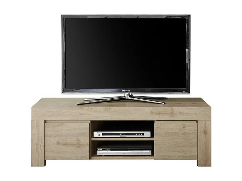 TV-Möbel mit 2 Türen, Kollektion ZEFIR, Farbe helles Eichenholz, ideal für ein trendiges und modernes Wohnzimmer.