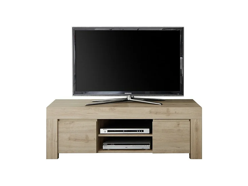 Meuble TV 2 portes, collection ZEFIR, coloris chêne clair, idéal pour un salon tendance et moderne