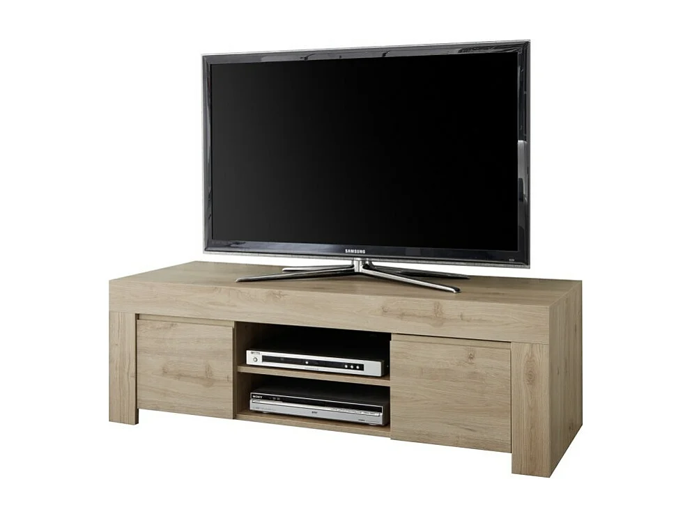 Meuble TV 2 portes, collection ZEFIR, coloris chêne clair, idéal pour un salon tendance et moderne