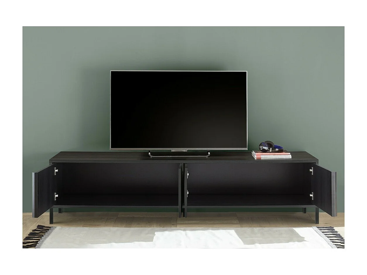 Meuble TV 4 portes IRON. Coloris chêne noir