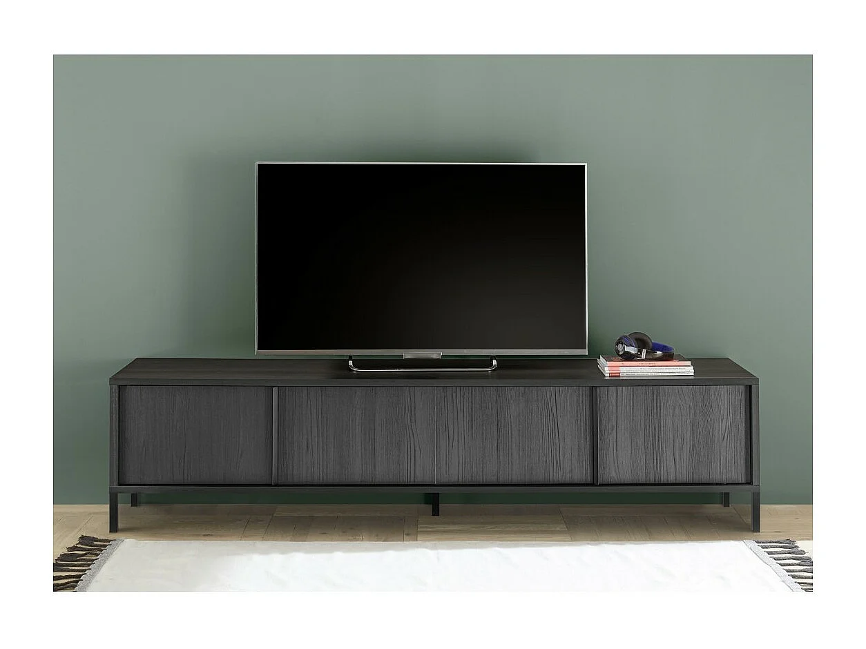 Meuble TV 4 portes IRON. Coloris chêne noir