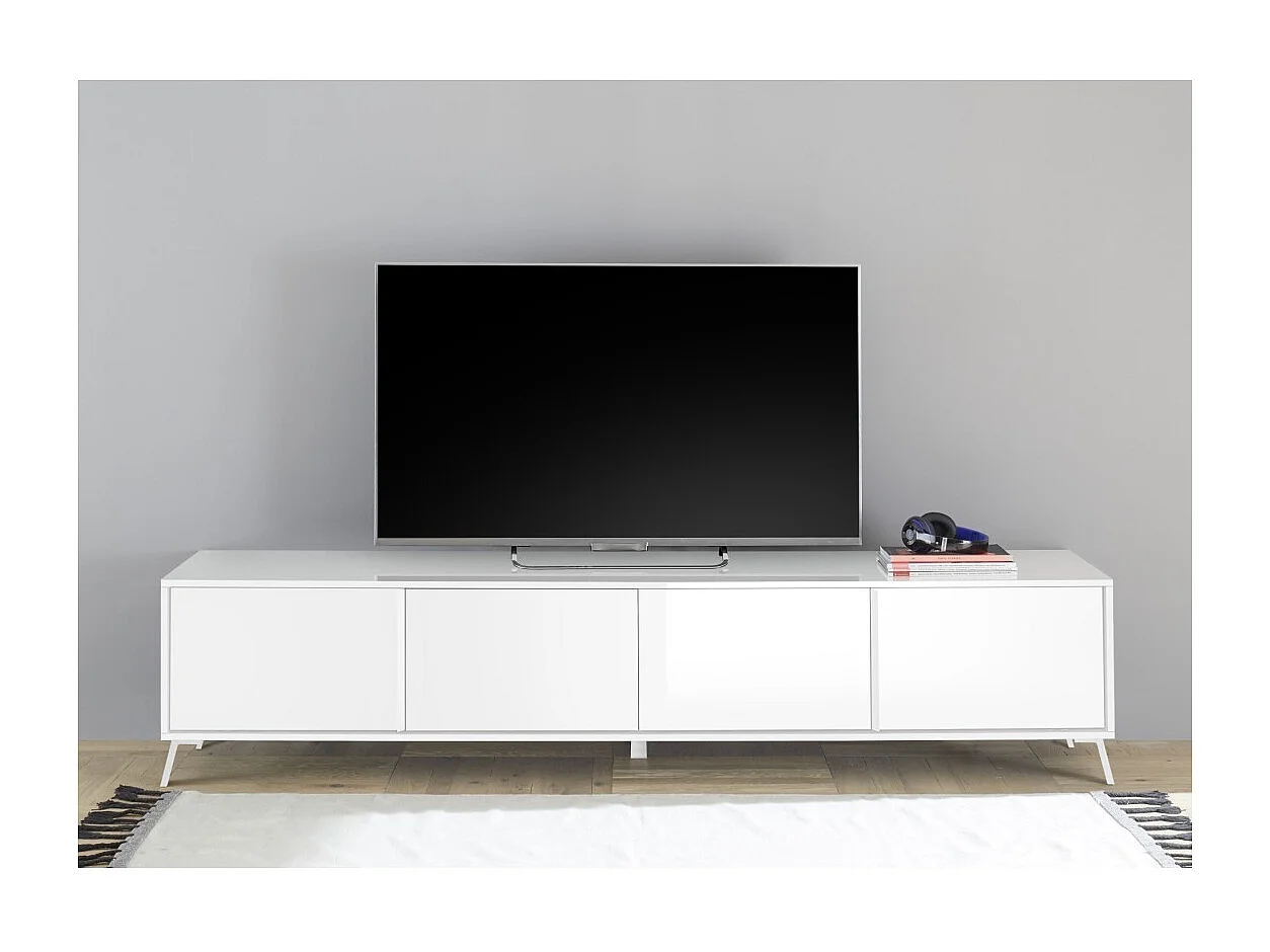 Meuble TV 4 portes SKY. Coloris blanc laqué, idéal pour un salon moderne