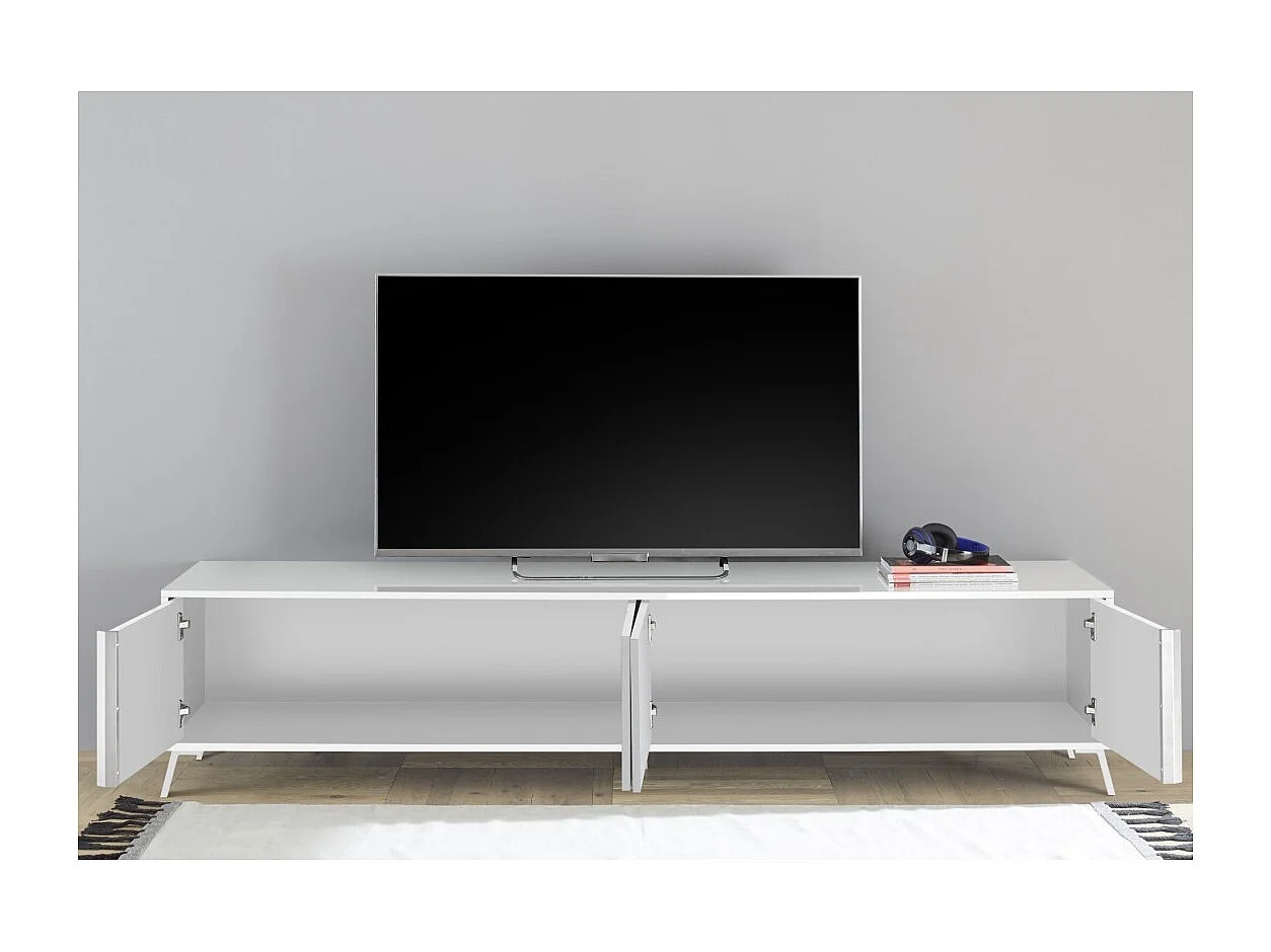 Meuble TV 4 portes SKY. Coloris blanc laqué, idéal pour un salon moderne