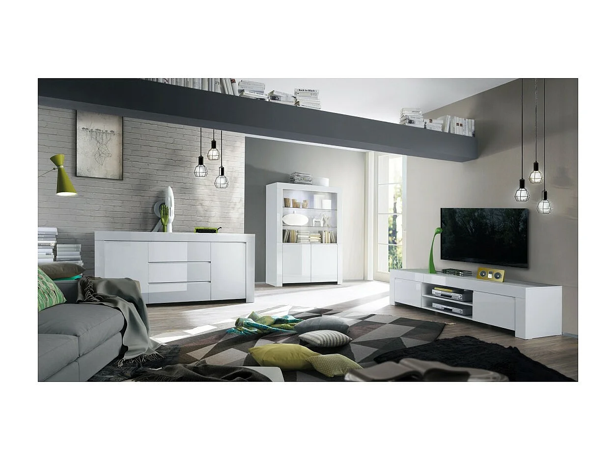 Móvel para TV 2 portas, coleção FOLOMI, cor branco laqueado brilhante