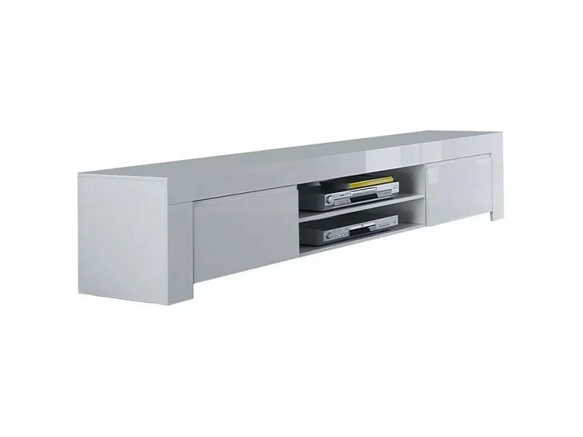 Meuble TV 2 portes, collection FOLOMI, coloris blanc laqué brillant