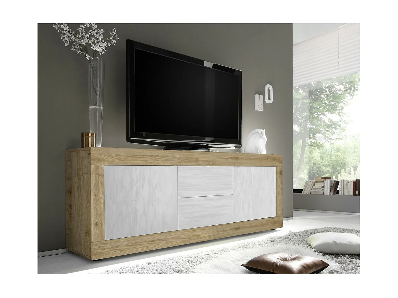 Buffet 4 portes, collection SKY, blanc laqué, idéal pour cuisine/salle à manger design