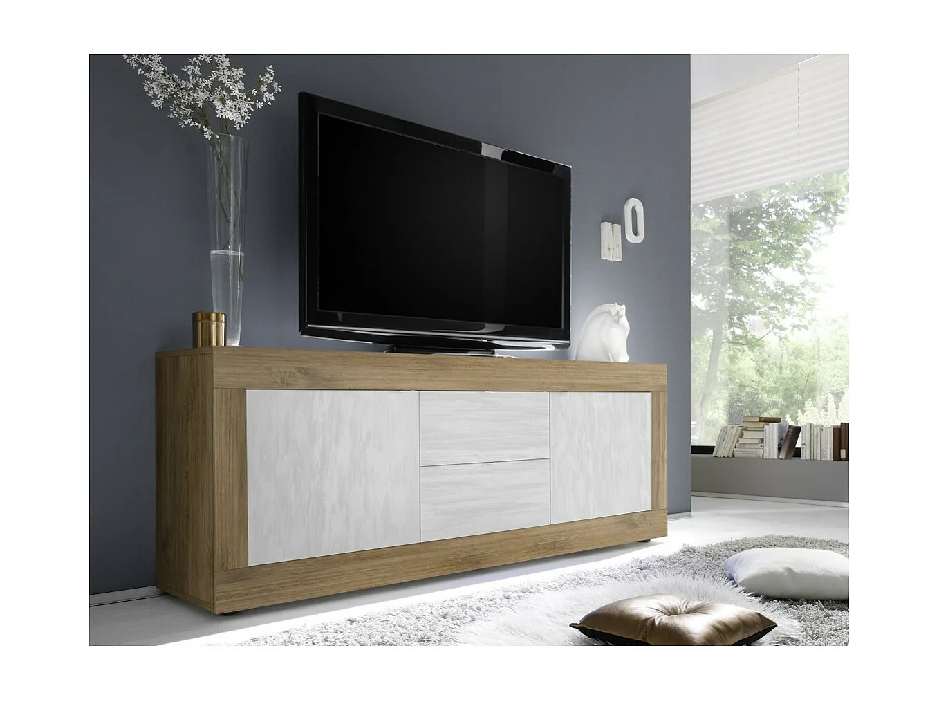 Bufé de 4 puertas, colección SKY, roble negro, ideal para cocina/comedor de diseño.