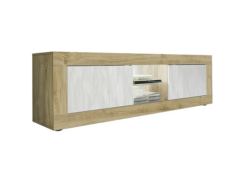 Tv-meubel 2 deuren zonder verlichting ACCESS. Kleur wit en licht eiken.