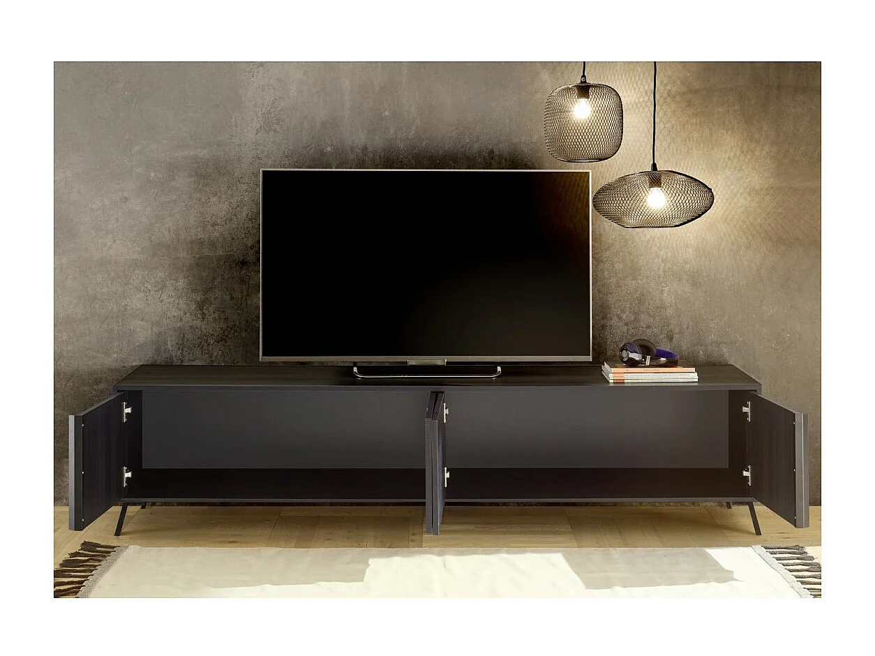 TV-meubel SKY met 4 deuren. Kleur zwart eiken, ideaal voor een moderne woonkamer.