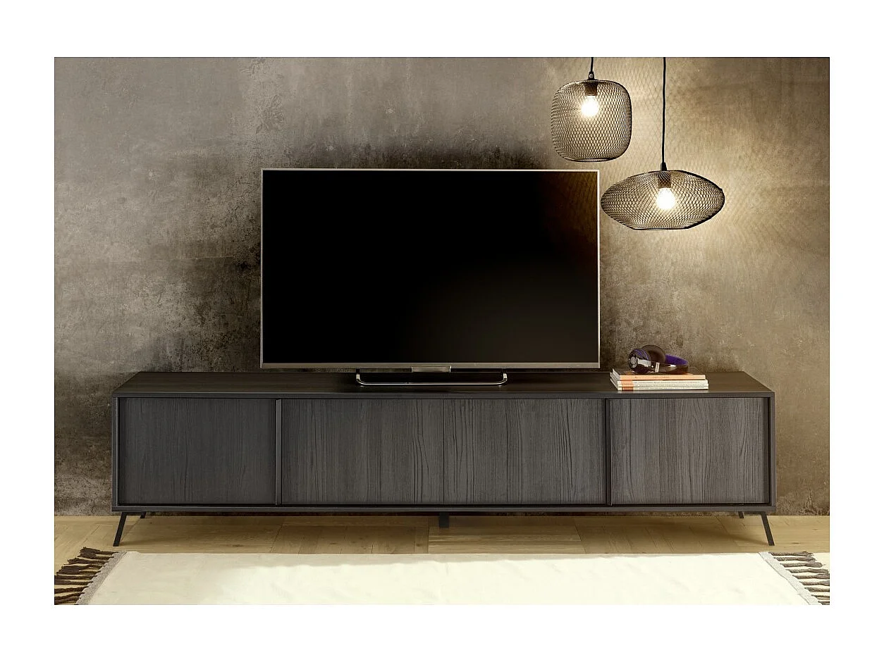 TV-meubel SKY met 4 deuren. Kleur zwart eiken, ideaal voor een moderne woonkamer.
