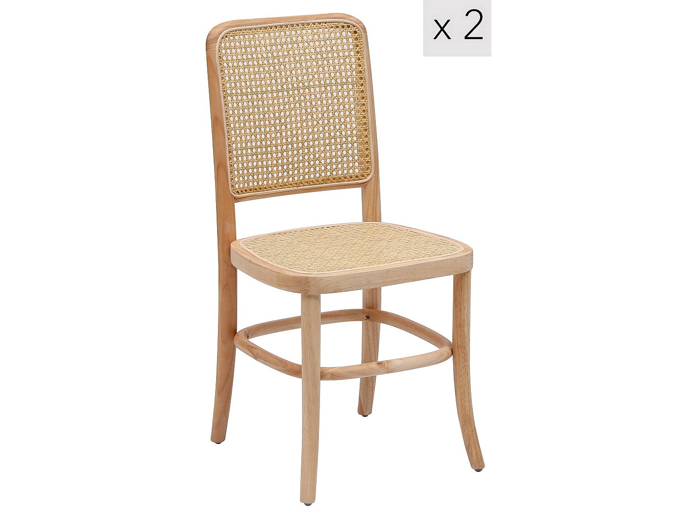 Lot de 2 chaises en bois massif et rotin naturel
