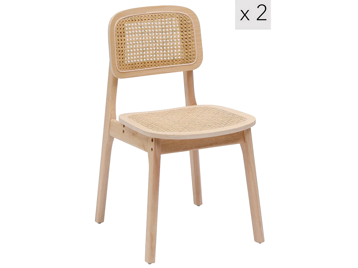 Lot de 2 chaises en bois massif et rotin naturel