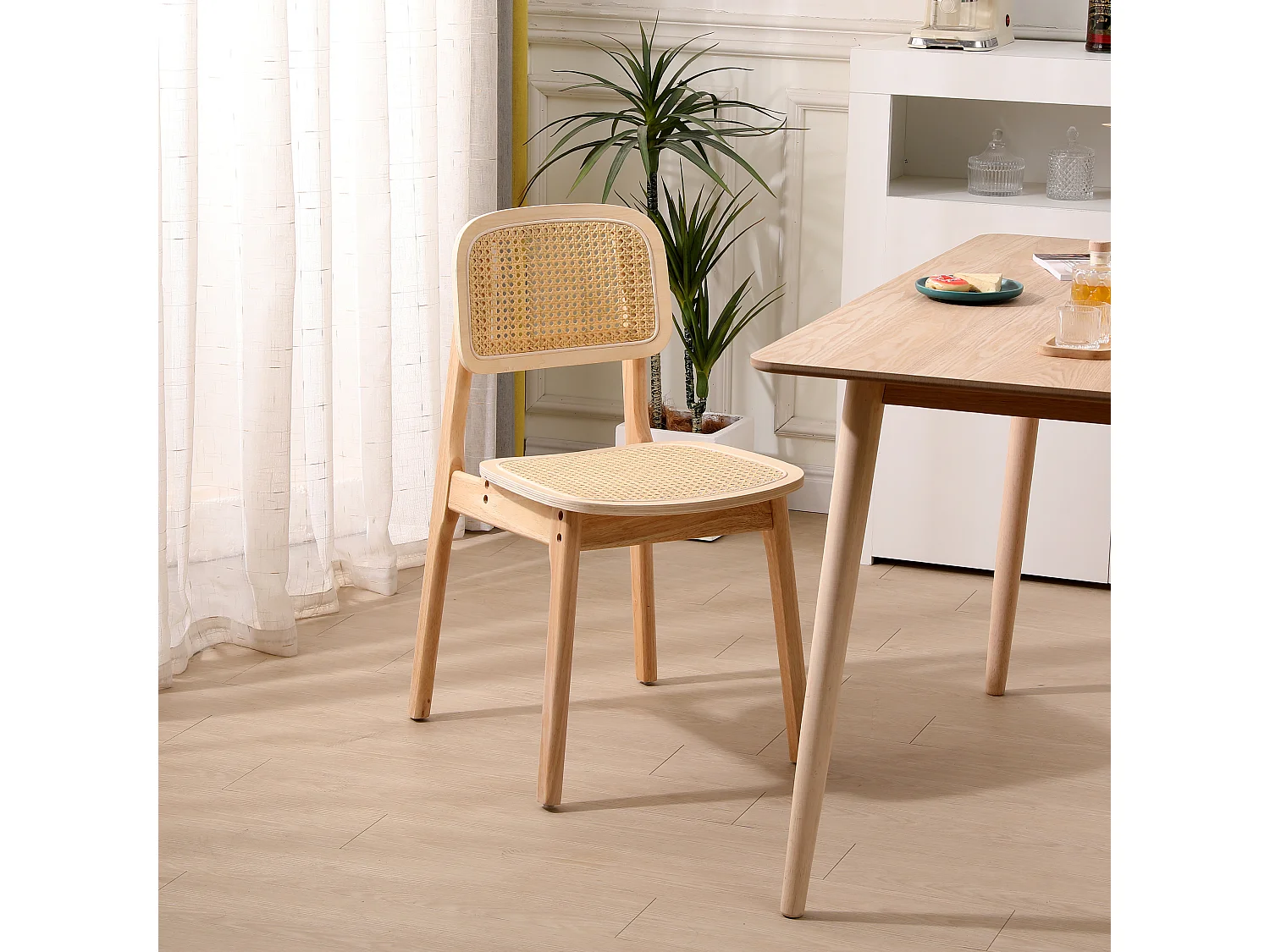 Lot de 2 chaises en bois massif et rotin naturel