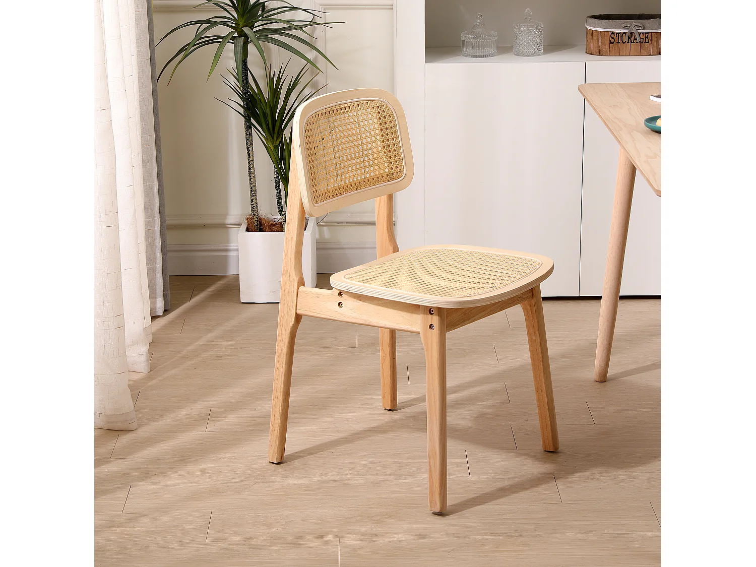Lot de 2 chaises en bois massif et rotin naturel