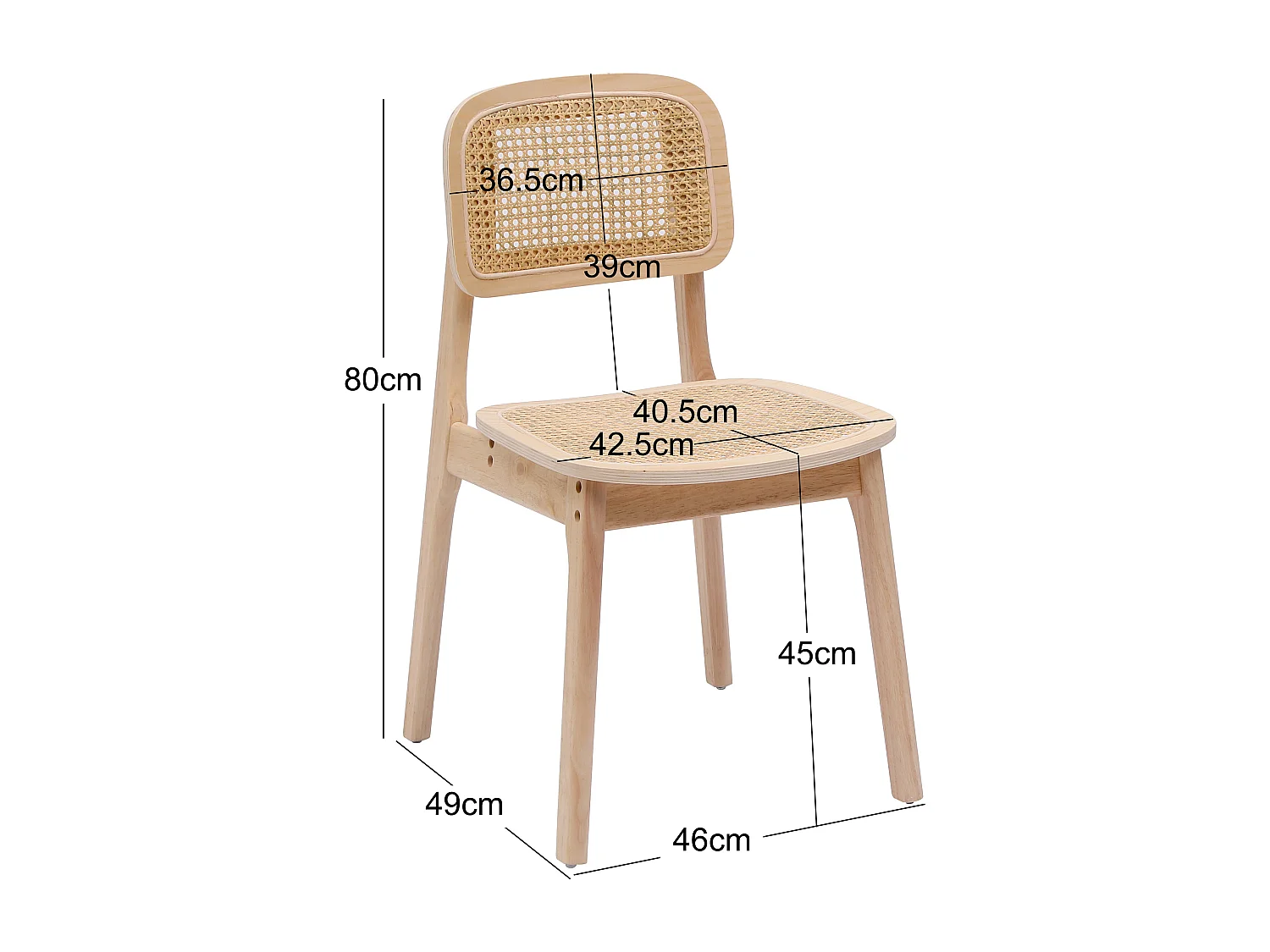 Lot de 2 chaises en bois massif et rotin naturel