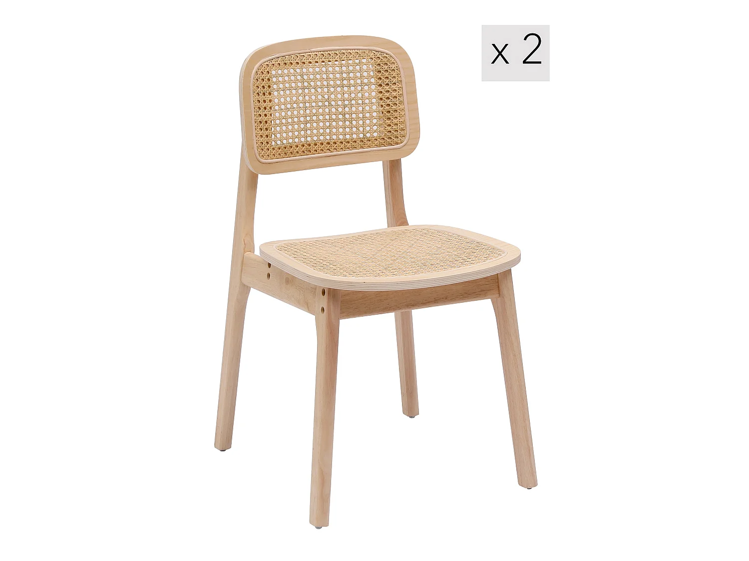 Lot de 2 chaises en bois massif et rotin naturel