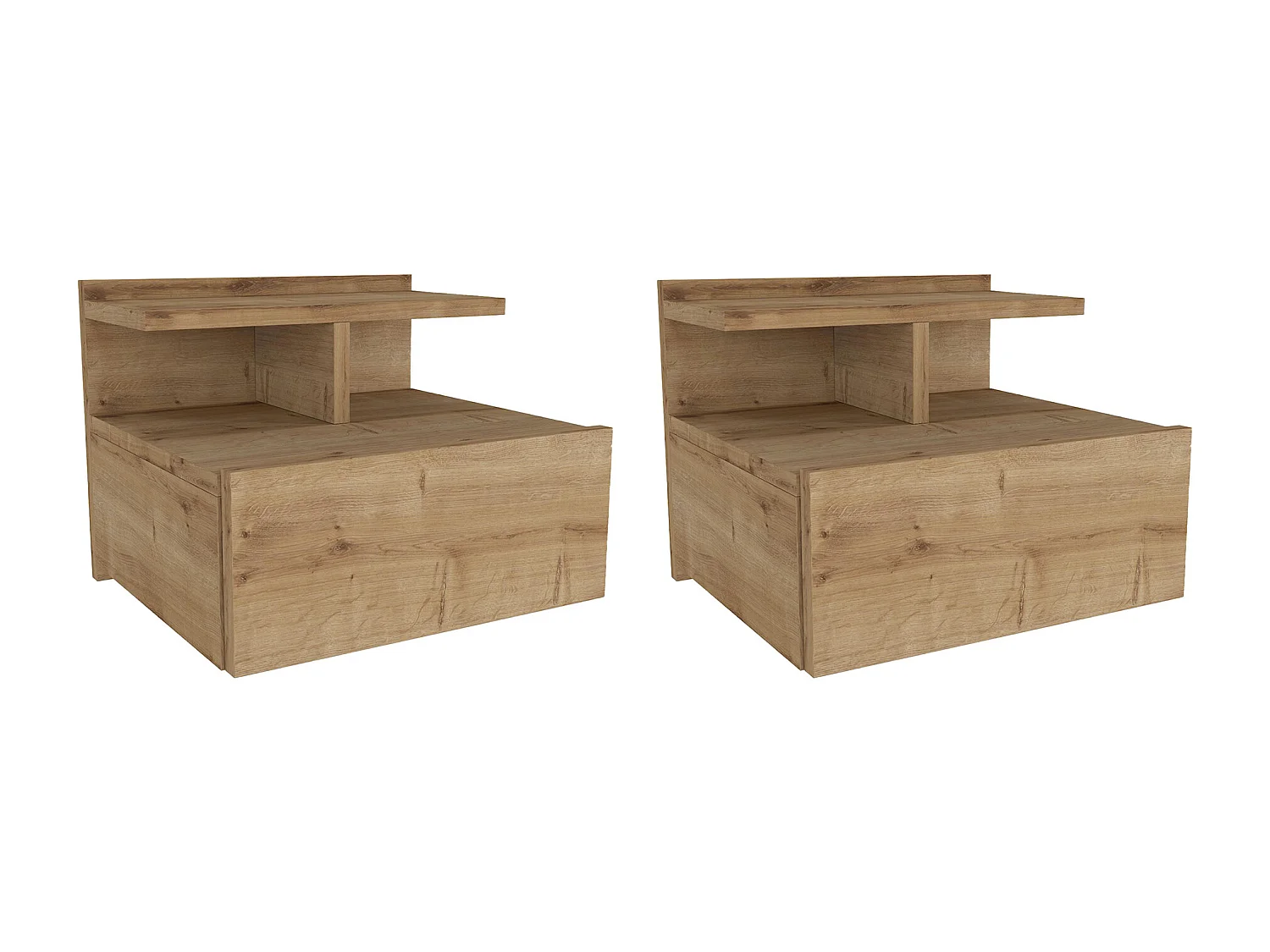 Lot de 2 tables de chevet suspendues - 1 tiroir - Coloris : Naturel - AZELNO