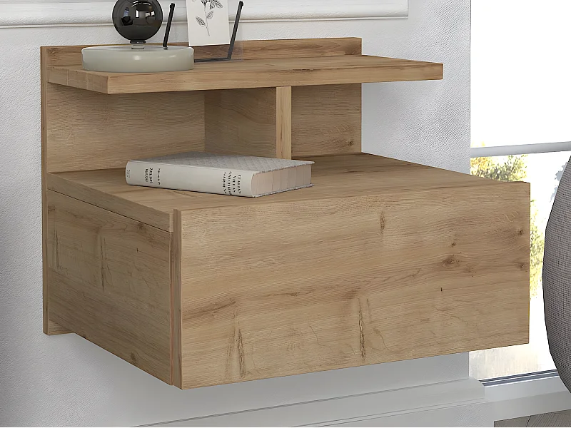 Lot de 2 tables de chevet suspendues - 1 tiroir - Coloris : Naturel - AZELNO
