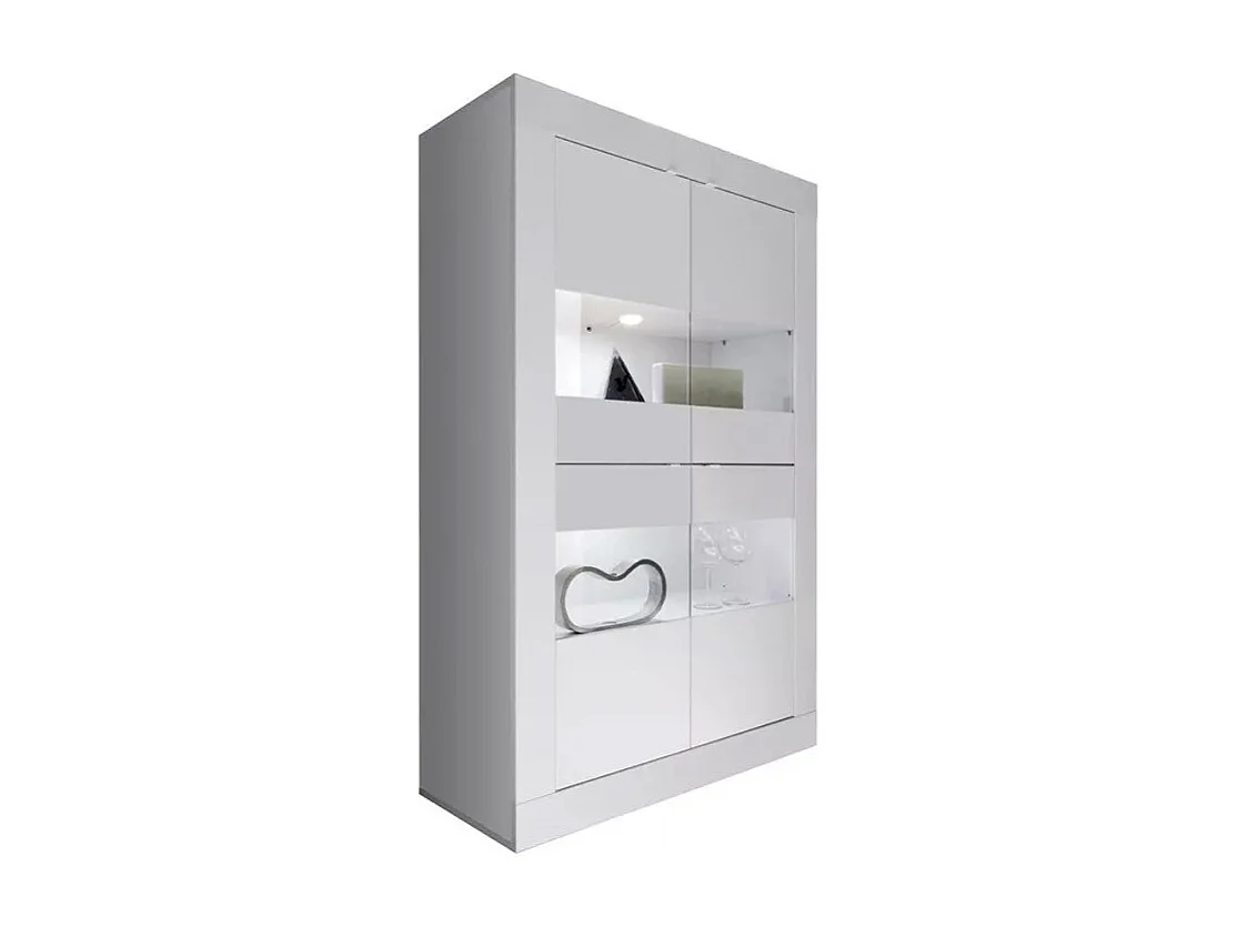 Vitrine 4 portes en verre sans éclairage, collection ISORA, coloris blanc laqué brillant