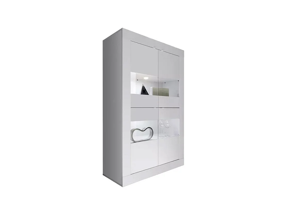Vitrine 4 deuren in glas zonder verlichting, collectie ISORA, kleur glanzend wit lak