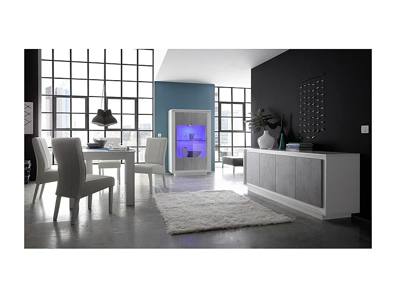Vetrina 2 porte, collezione FALL, colore bianco opaco laccato e grigio effetto cemento