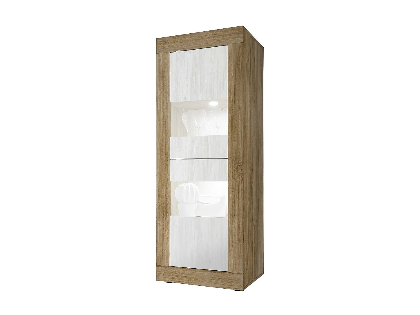 Vitrine design 2 portes collection ACCESS. Coloris blanc et chêne foncé