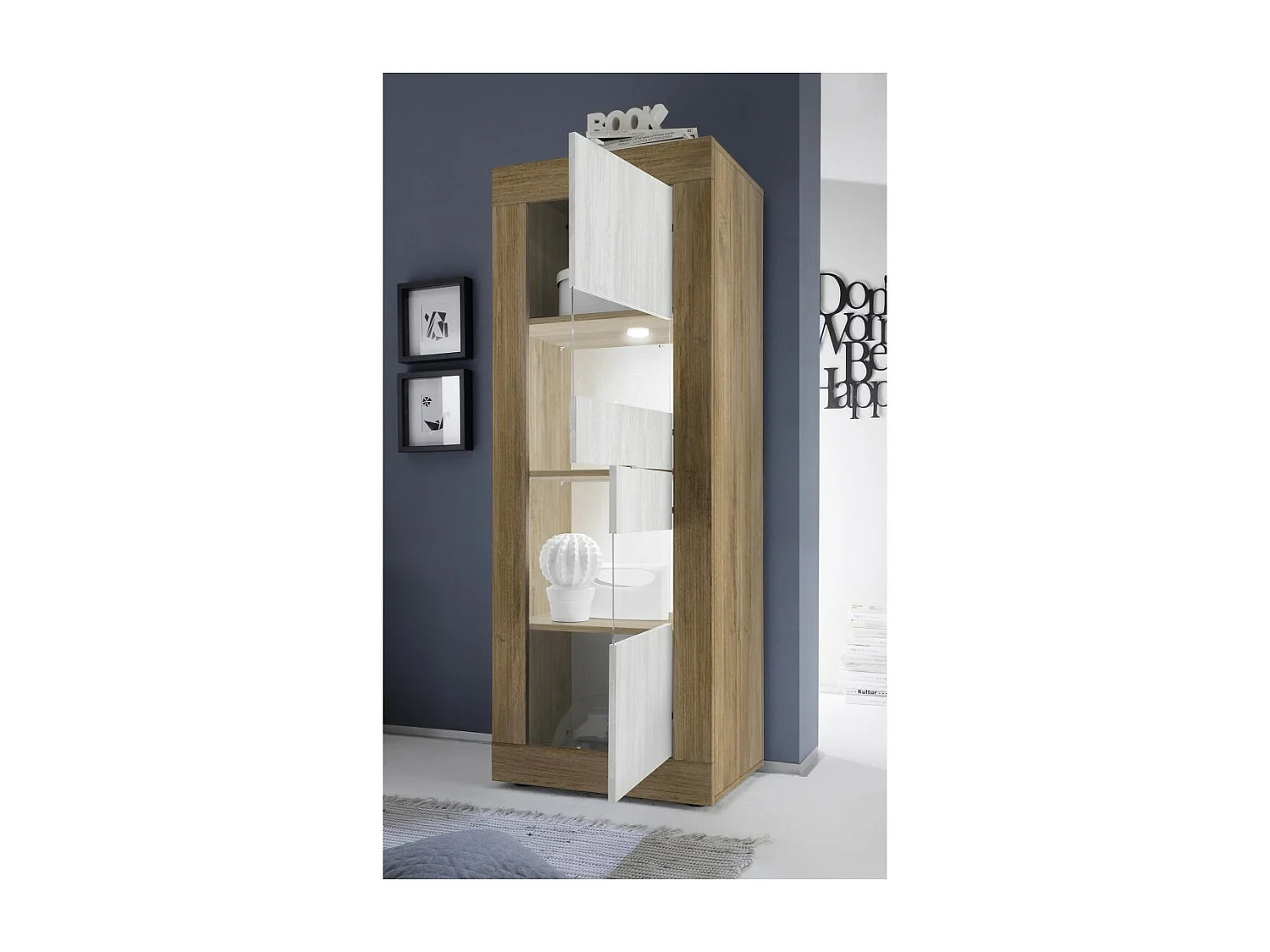 Vitrine design 2 portes collection ACCESS. Coloris blanc et chêne foncé