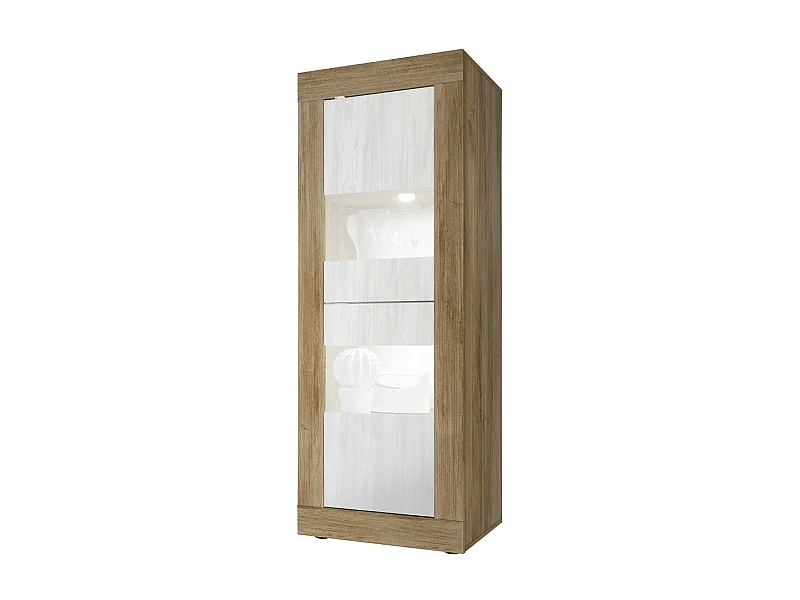 Vitrine design 2 portes collection ACCESS. Coloris blanc et chêne foncé